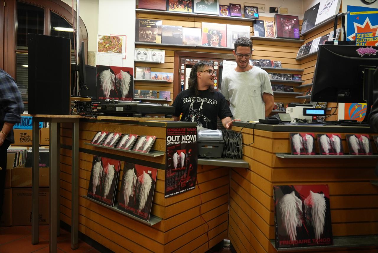 The Pick Up Records counter with the new Frigidaire Tango album displayed
